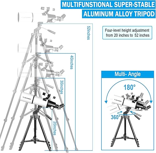Miniatura 4 de Telescopio Celticbird para adultos de alta potencia, apertura de 80 mm, montura AZ de 600 mm, telescopio refractor para niños principiantes -