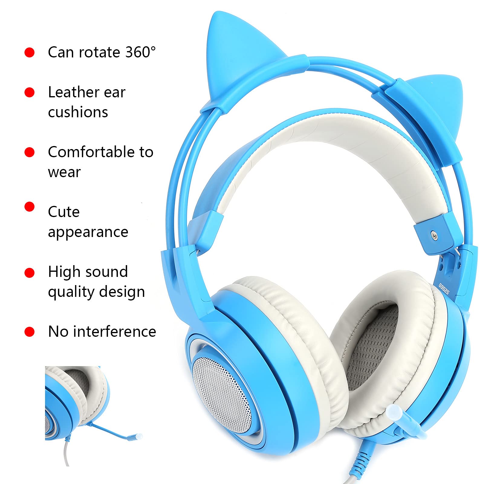 Lazmin112 Cuffie da Gioco con Orecchie di Gatto da 3,5 Mm per PC, Riduzione del Rumore Comfort Cuffie Stereo Professionali Universali con Microfono (Blu)