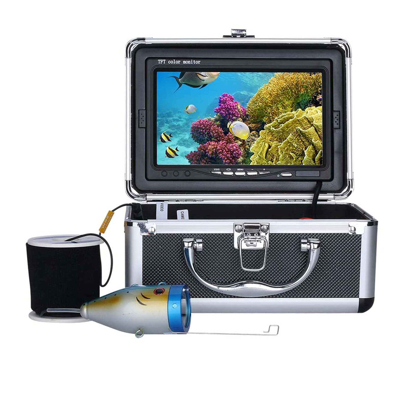 Camera Sous-marine Peche DVR, Moniteur LCD 7 Pouces HD 1080P Fish Finder 15m étanche Pour Pêche Sur Glace, Lac Et Bateau (15M, 9 Pouces