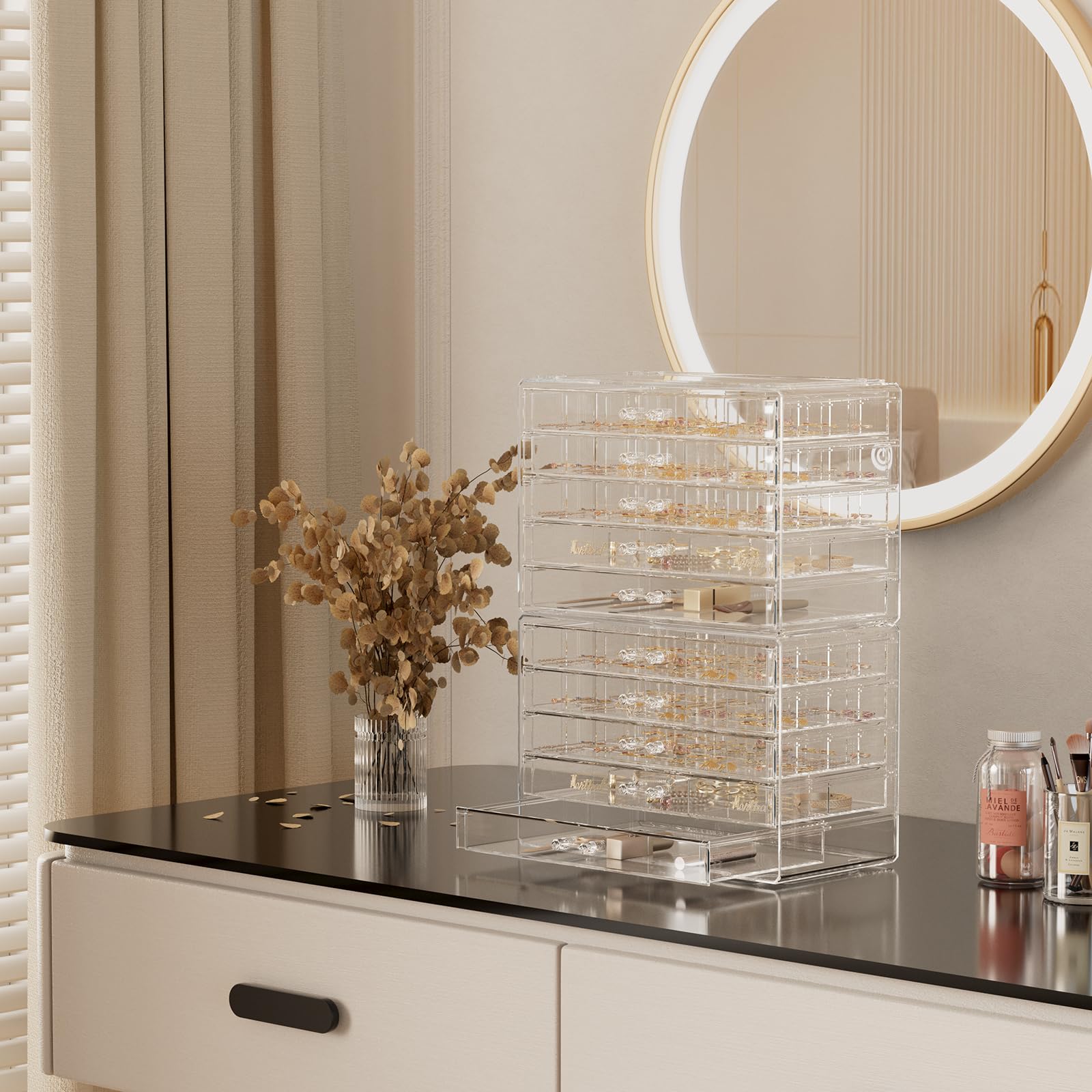 ProCase Organizador para Joyas Transparente de Acrílico, Caja de Joyería Estuche con Cajones Apilables para Pendientes Anillos Pulseras y Collares para Mujeres -10 Pisos