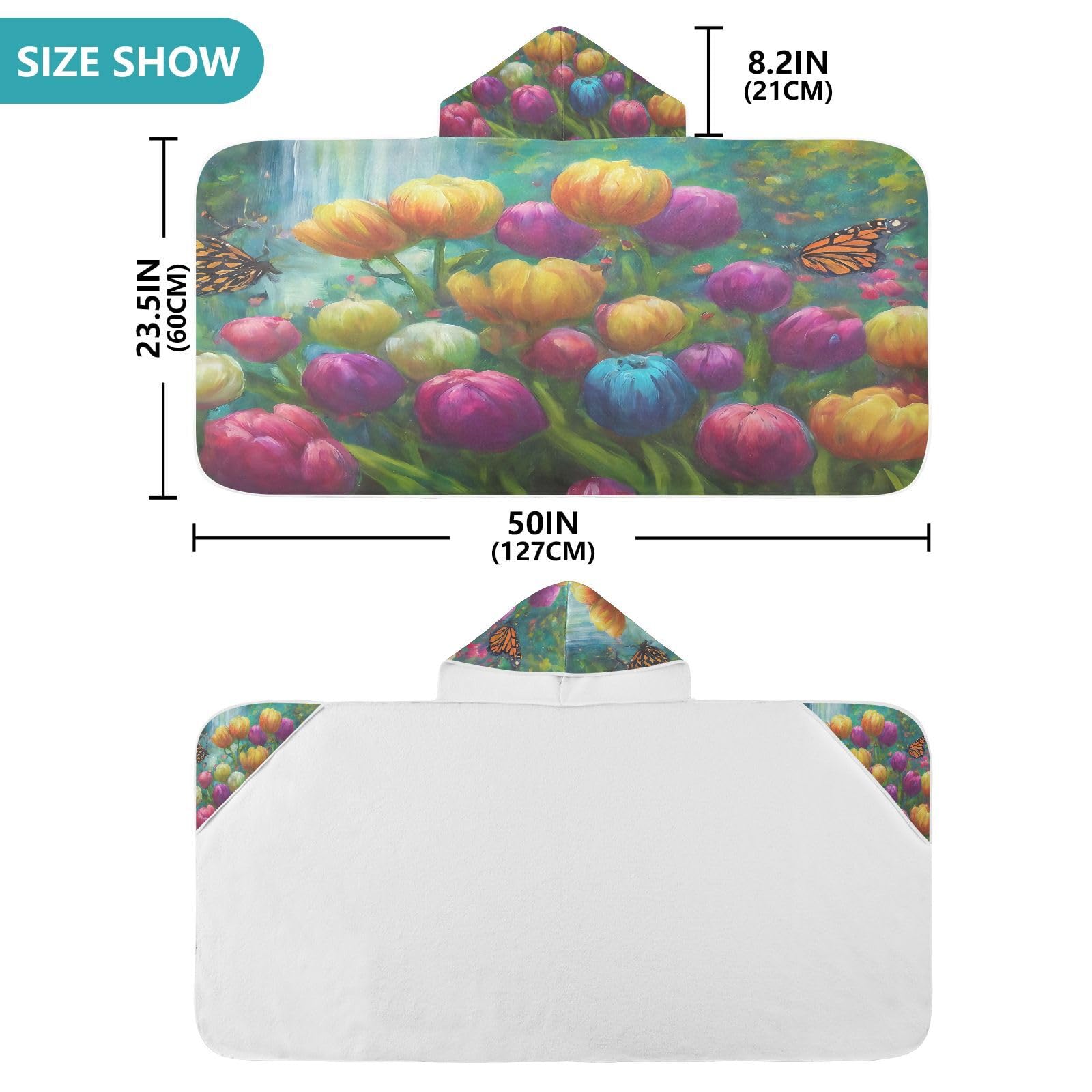 Kigai Colorful Flowers Kids Hooded Towel, 24x50 in Bath/Pool/Beach Soft Absorbent Hooded Towel Wrap for Toddler Kids