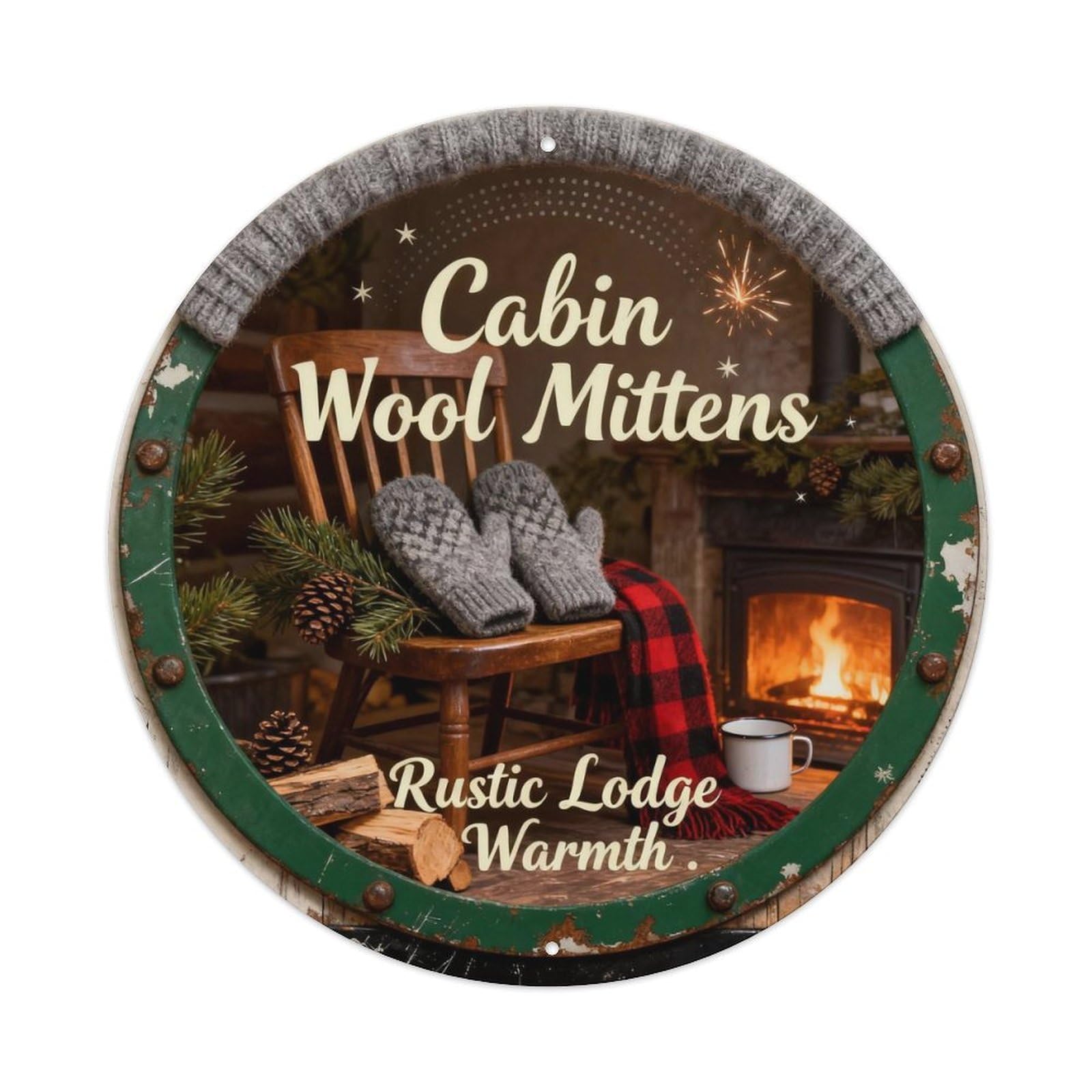 Cabin Wool Mittens Metal Tin Sign Plaque