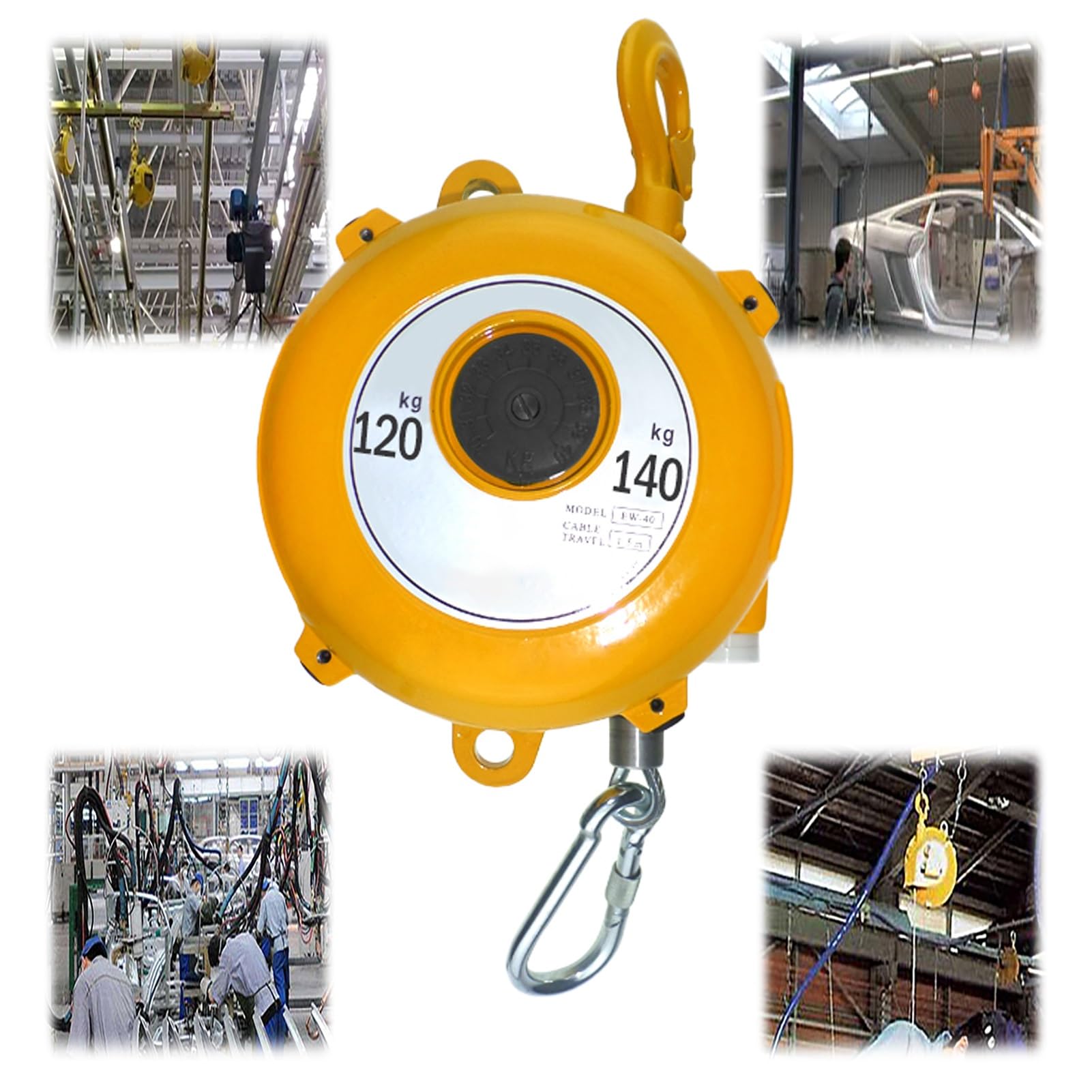 Spring Balancer, Tool Balancer Retractable 1.5m Alloy Hook Tower Wheel Wire Rope Hanging Equipment 1-200kg(120-140kg)