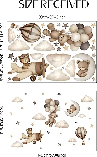 Miniatura 14 de Calcomanías de pared de oso de peluche, calcomanías de pared de animales de dibujos animados, calcomanías de pared con globos, estrellas, luna