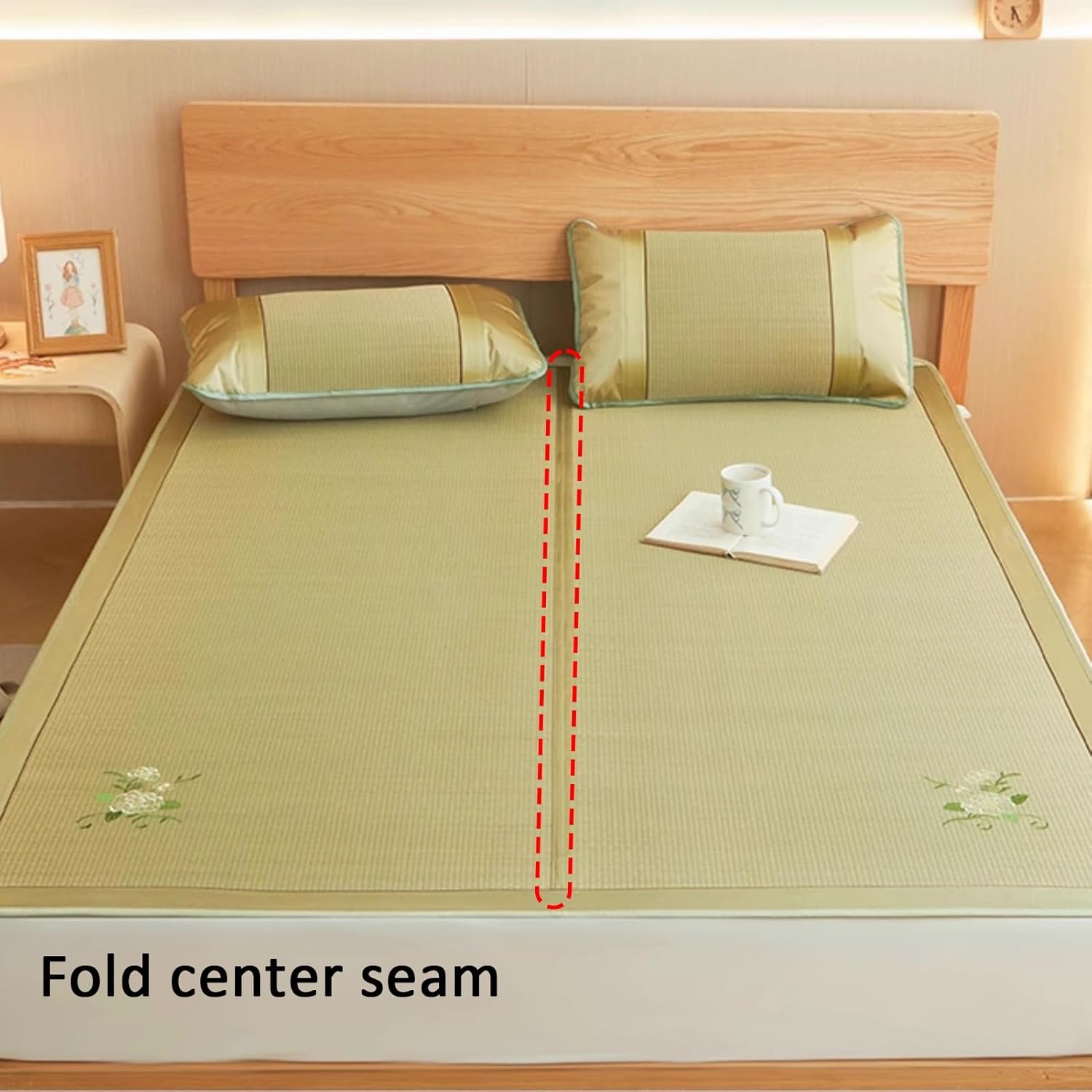 JKGHK Cool Summer Sleeping Mat, Folding Smooth Straw Mat, Breathable Home Cooling Mat, Cooling Mattress Topper Pad, Bedroom Cooling for Single Double Bed