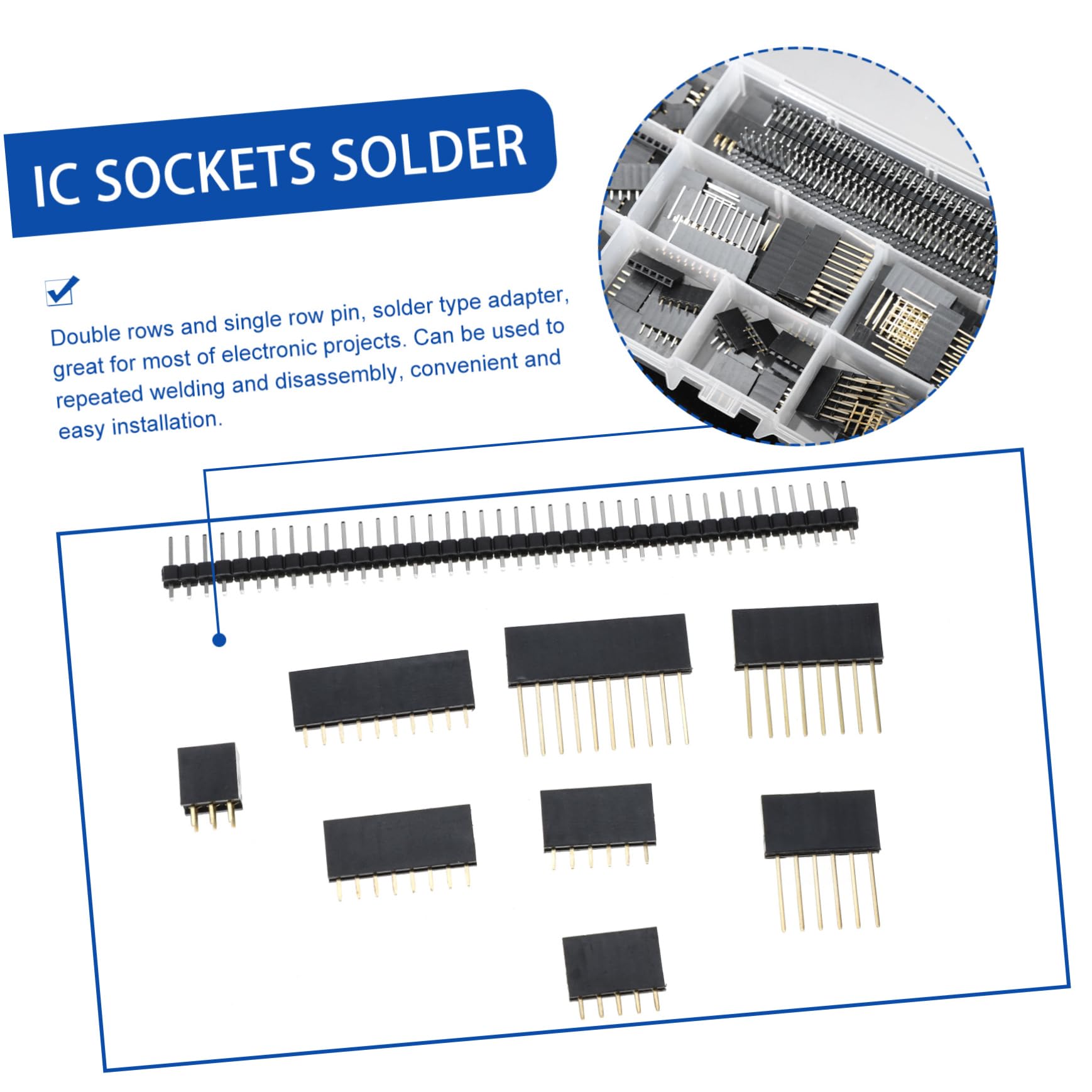 MOLUCKFU 122pcs Pin Socket Connection Soldering Ic Socket Ic Solder Type Adapter Ic Sockets Solder Type Adapter Single Row Pin Dual Row Ic Socket Pin Dual Row Pin Hard Metal Pins Black