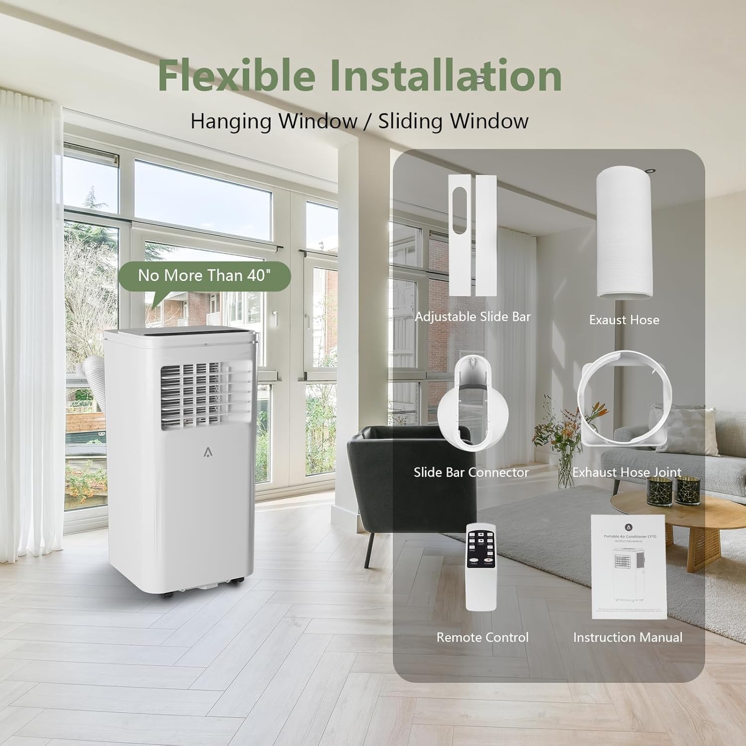 Aire acondicionado portátil de 10,000 BTU, CA 3 en 1 con deshumidificador, temporizador y control remoto, enfría habitaciones de 450 pies cuadrados, incluye kit de ventana