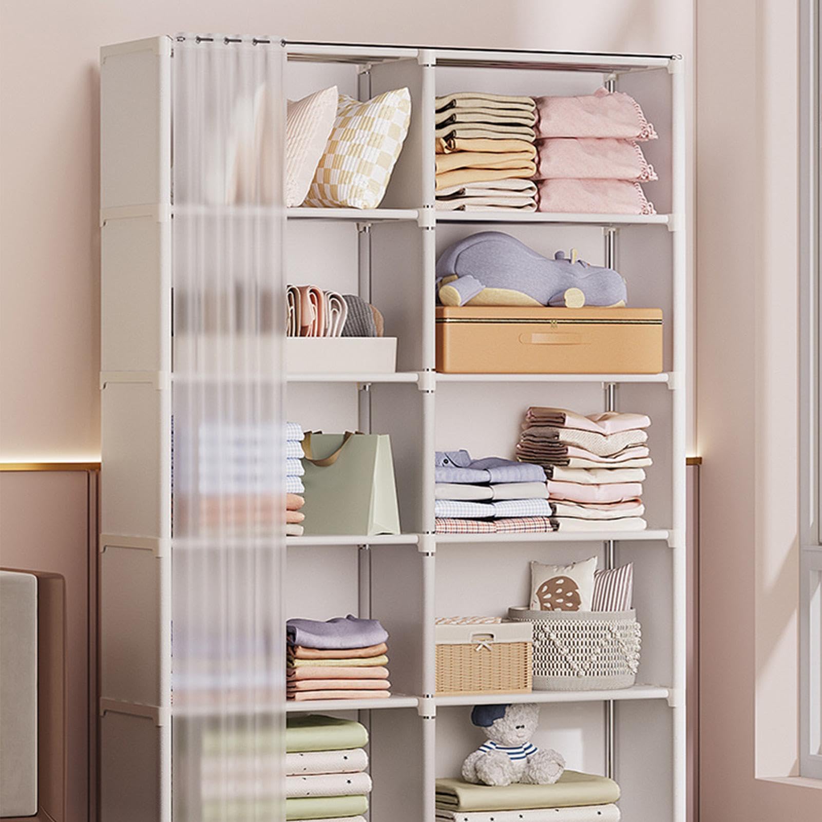 Armoire Portable De Rangement - 5 étagères, Housse Anti-poussière - Pour Chambre, Dressing - 2