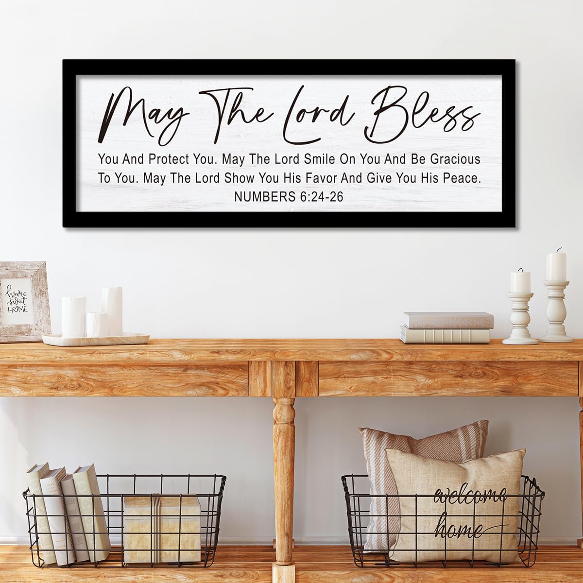 Numbers 6:24-26 Wall Decor,May The Lord Bless Wall Art Print Framed Wooden,Grey Rustic Christian Bible Verse Scripture Wall Art Decor for Christian Prayer Room Home