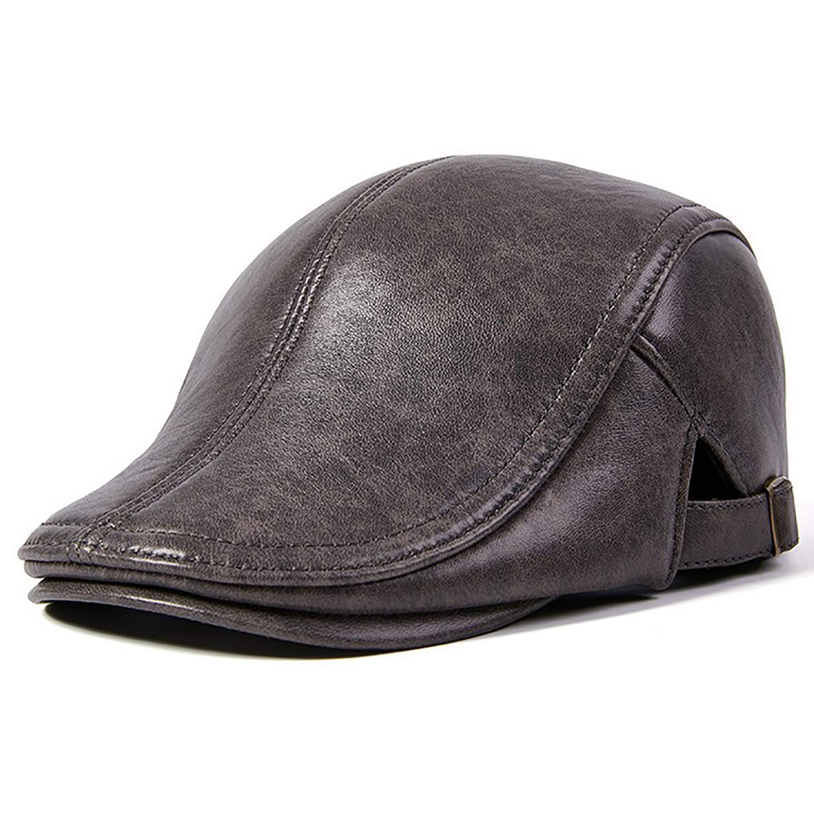 G&F Uomini Pelle Capra Berretto Berretto Regolabile Beanie Berretto con Visiera Autunno Inverno (Color : Gray, Size : 55-56)