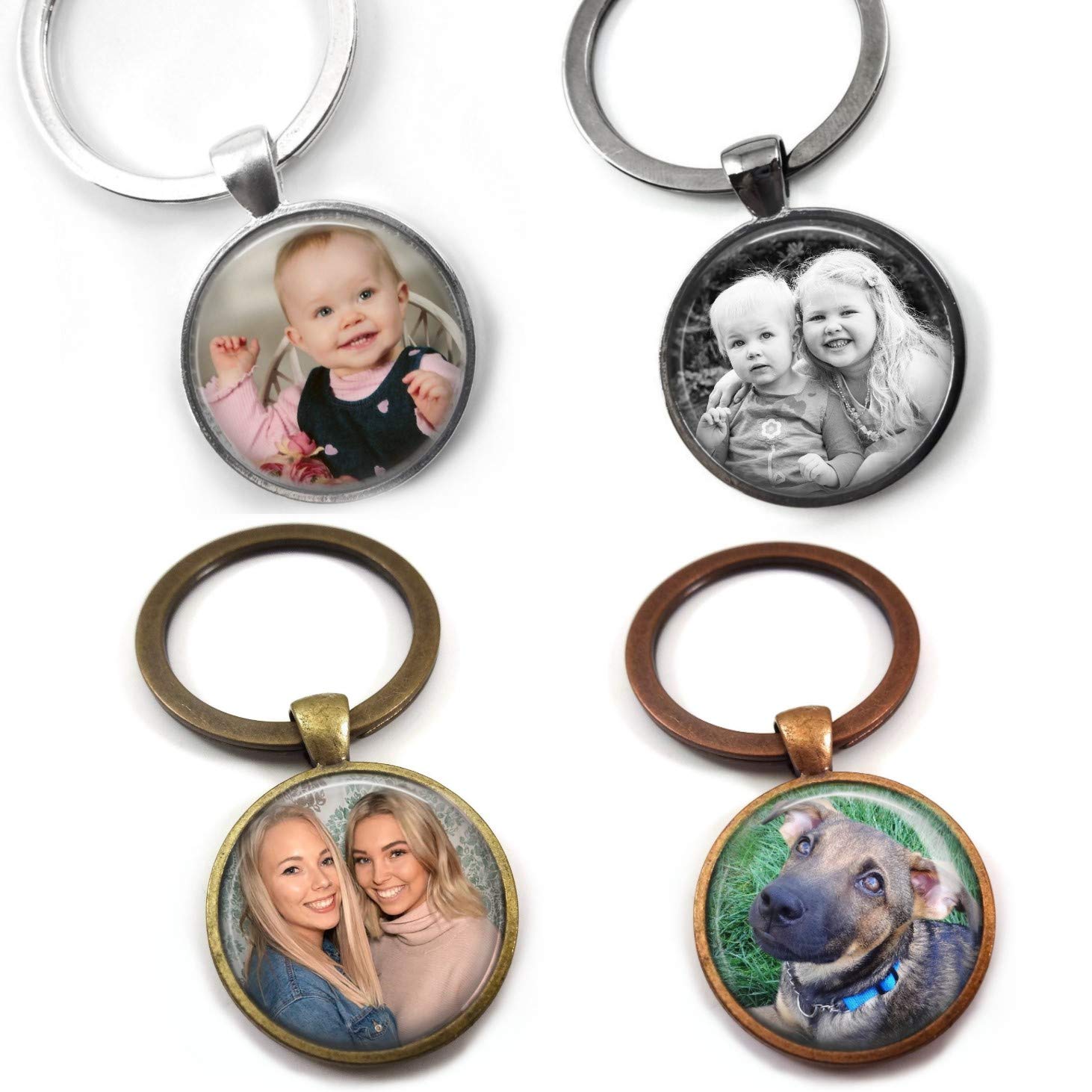 Little Gem Girl Custom Glass Dome Key Chain Personalized with Your Photo – Upload your Picture in 4 Metal Finishes (Gunmetal Keychain)