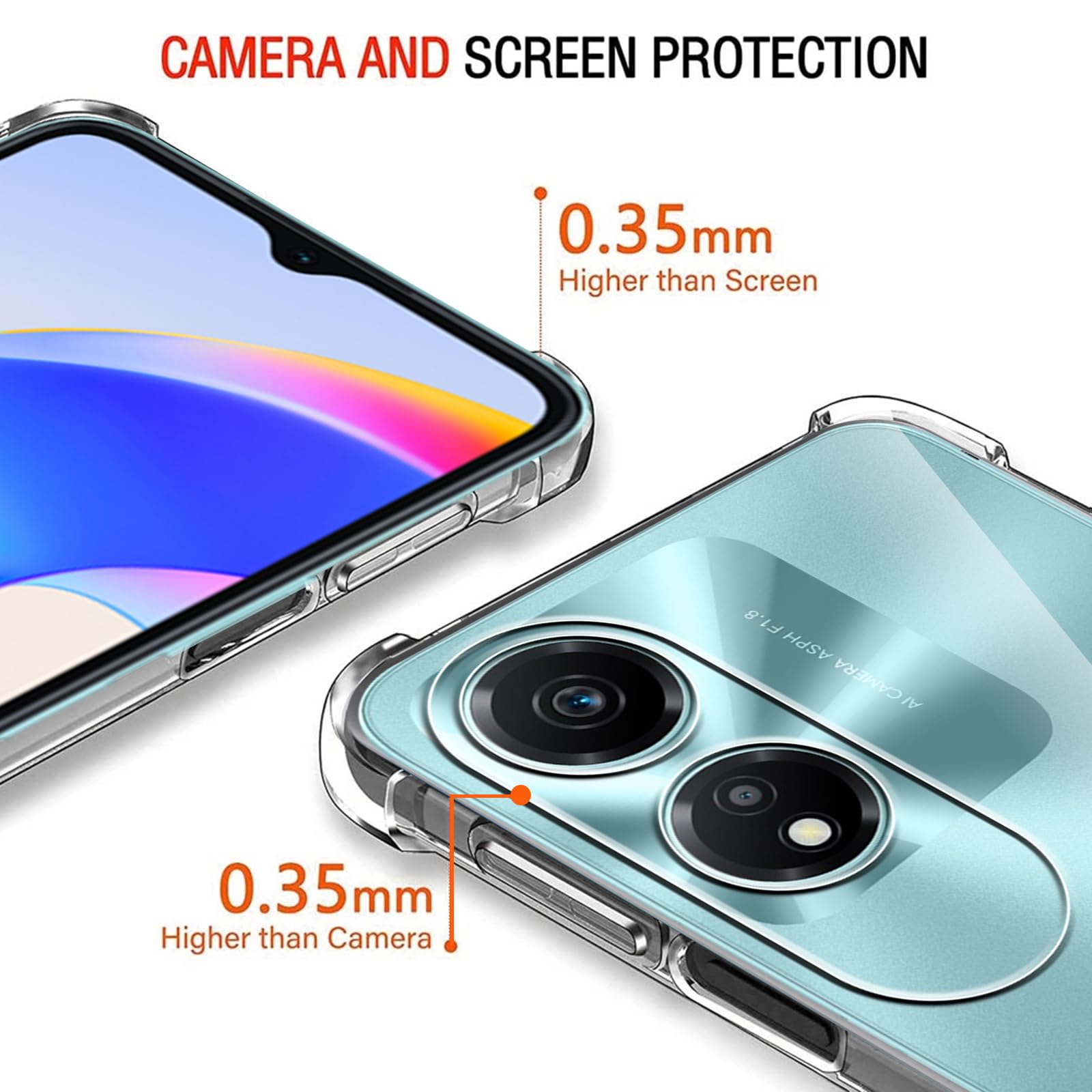 HGJTFANY Cover per Honor X5 Plus (6.56) con 3 Pezzi Vetro Temperato Pellicola, Ultra Sottile Anti-Giallo Morbida TPU Silicone Anti Graffio Custodie per Honor X5 Plus - Trasparente