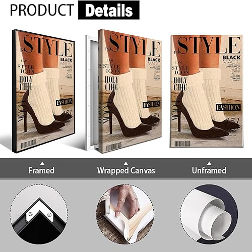 Miniatura 2 de Revista de estilo moderno, lienzo negro de tacones altos, arte de pared, póster retro de los años 70 con texto en inglés "I Am A Style", icono