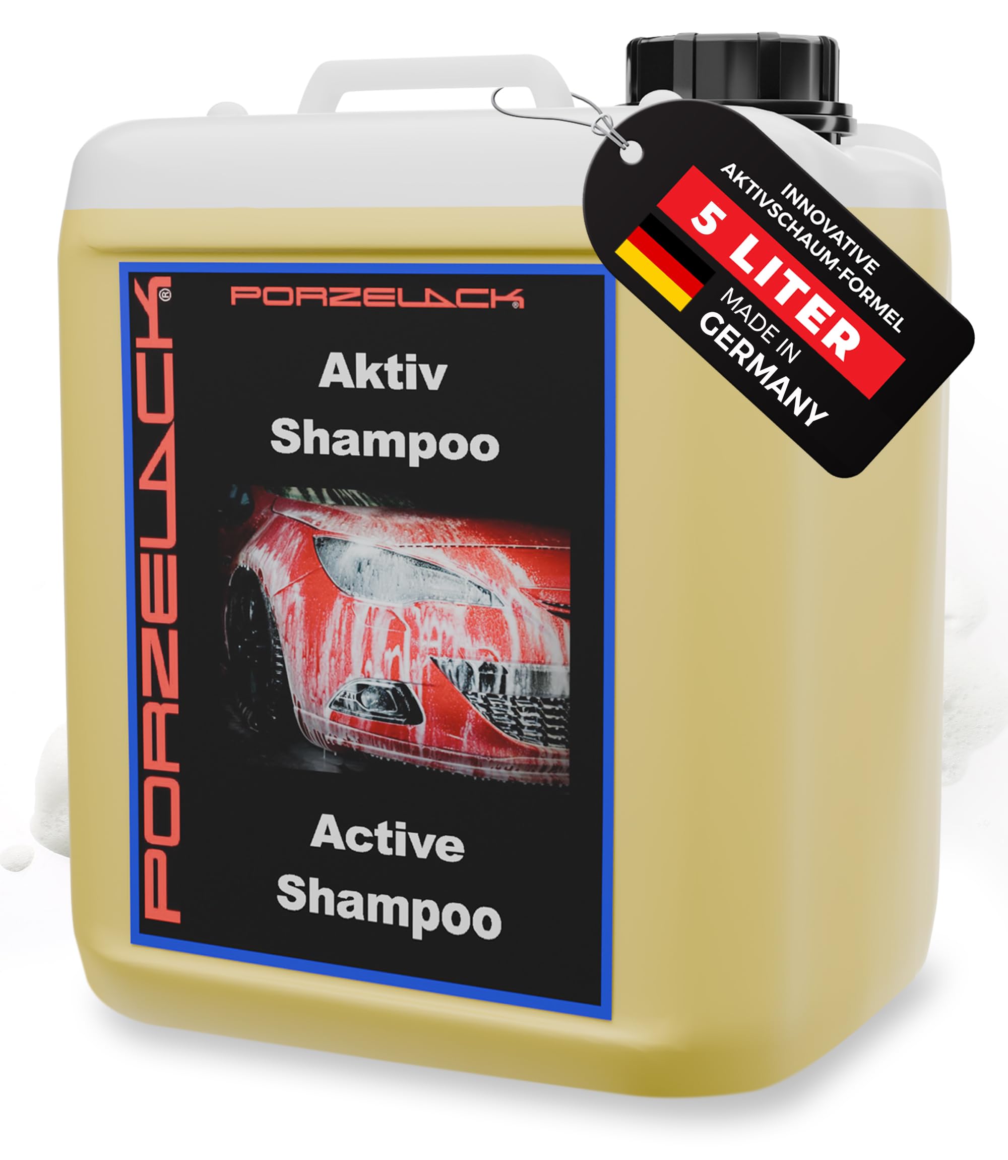 Autoshampoo, Aktiv Shampoo 5 Liter mit Abperleffekt - NEU Außen Autoreiniger Waschmittel inkl. Schaumreiniger-Effekt - Auto Shampoo für Aussen Autowäsche