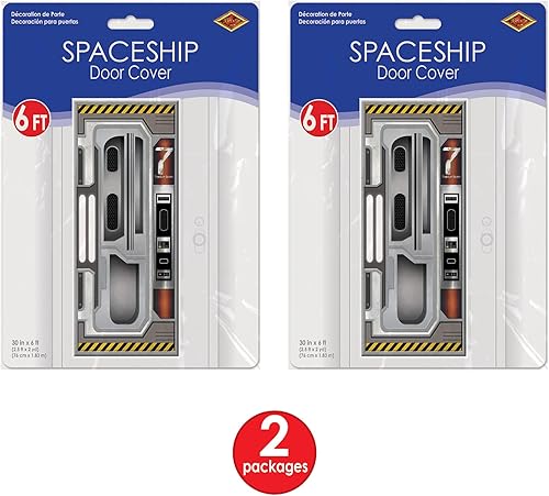 Miniatura 2 de Beistle Juego de 2 cubiertas de plástico para puerta de nave espacial, decoraciones para el espacio exterior, galaxia temática alienígena,