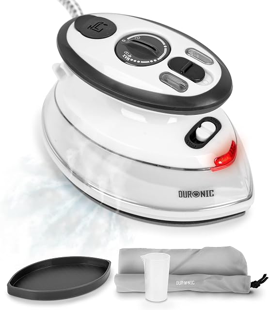 Duronic Mini Steam Iron SI3 | Small Compact Dual Voltage Travel Steamer | Quilting Iron | 400W | 35ml Capacity | Variable Heat Settings | Jug, Bag & Heatproof Pad Included | Patchwork, Applique, Craft