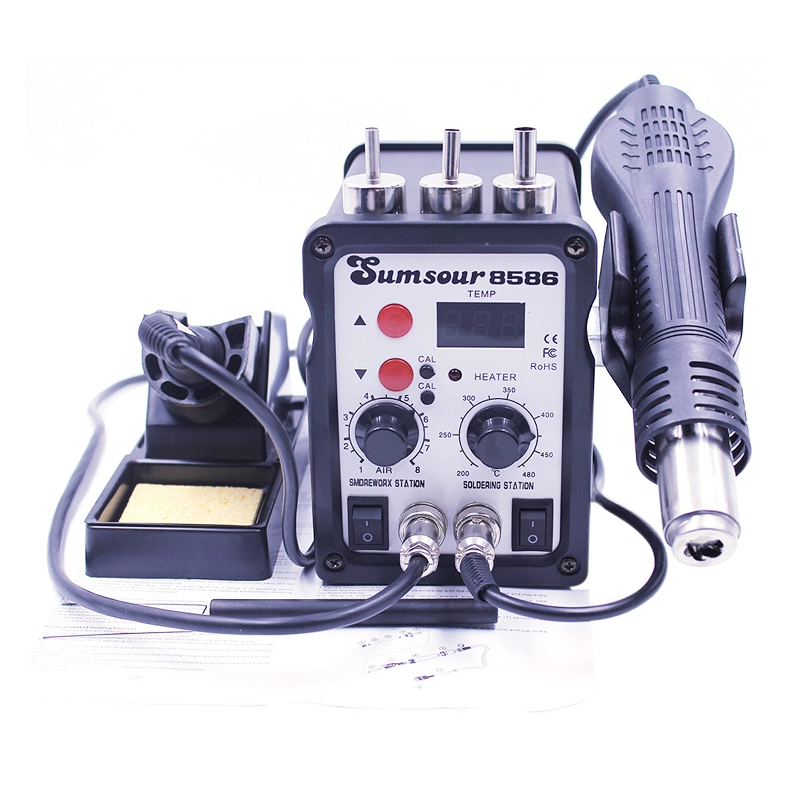 Estación de Soldadura, 8586 2 En 1 SMD Estación de soldadura retrabajo 22 0 V / 110V 700W Pistola aire caliente hierro la for desoldadura herramientas reparación(SET-6)