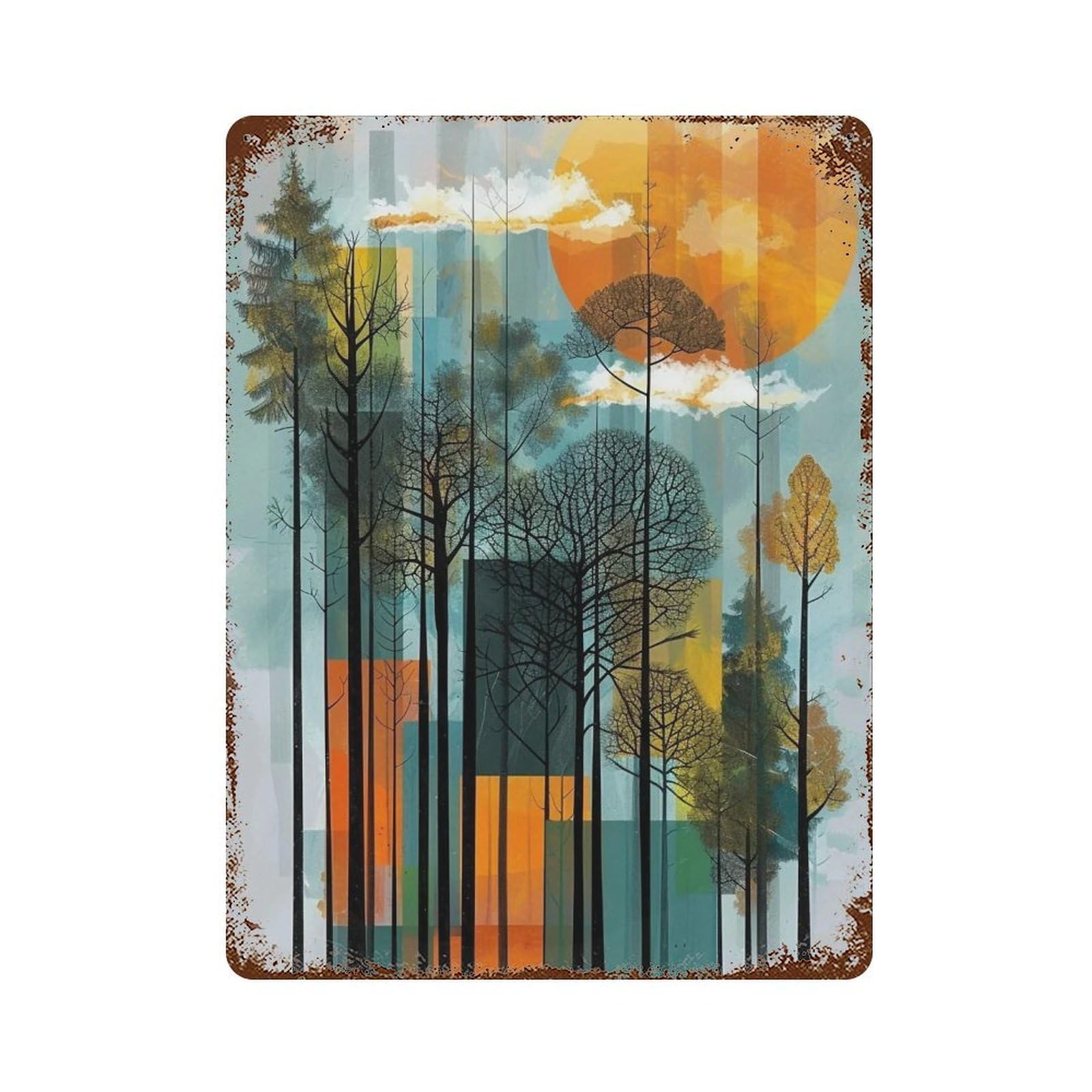 WUJHGRSG Layered Forest Sunset 02 Wall Art Retro Iron Vintage Metal Tin Sign Poster Modern Decor for Home Cofffee Club Bar Shop Style 40x30cm