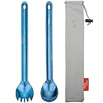TiTo Titanium Long Handle Spork and Spoon Eco-Friendly Ultralight Portabale Flatware for Outdoor Camping Backpacking Hiking Travel Picnic Tableware with Bag (2Pcs Blue)
