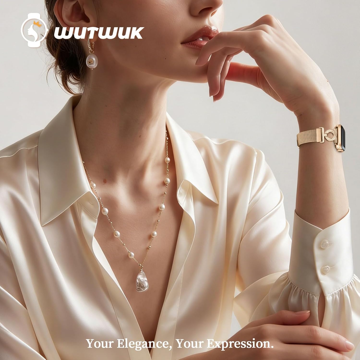 wutwuk Slim Stainless Steel Mesh Band Compatible with Apple Watch Bands 41mm 40mm 38mm 42mm Glitter Magnetic Milanese Loop Bracelet Women for iWatch 11/10/9/8/7/6/5/4/3/2/1/SE-Rose Gold - Image 3