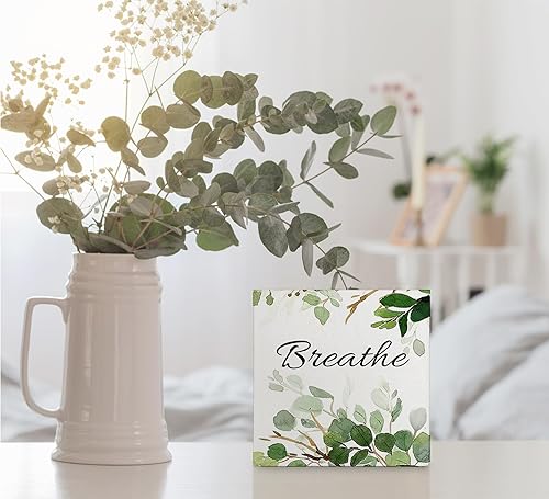 Miniatura 5 de kunlisa Breathe - Decoración de pared de baño para estantes, hojas de eucalipto botánico, decoración de escritorio, hojas de eucalipto rústicas,