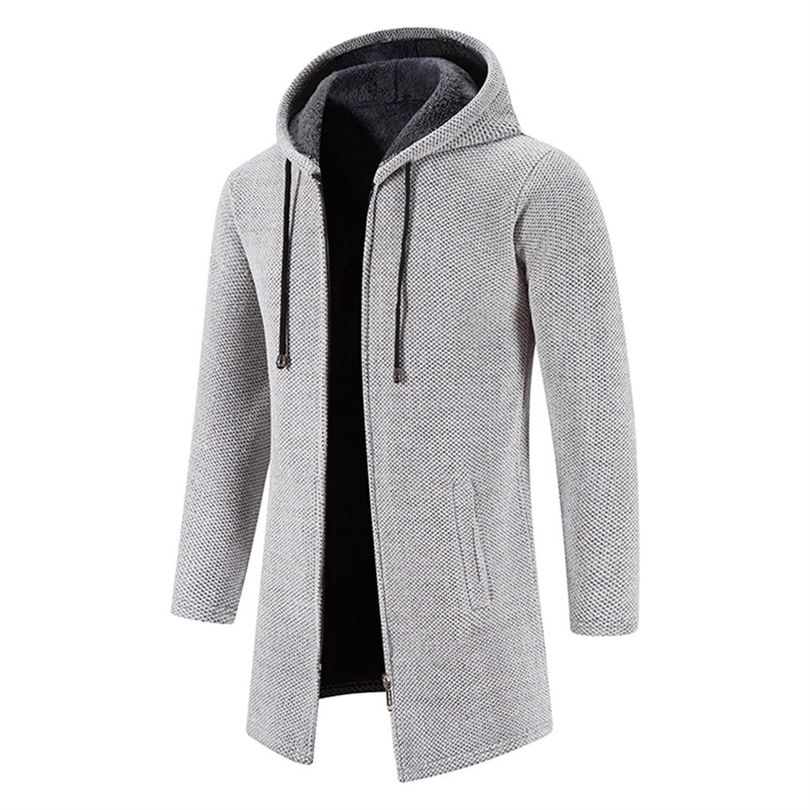 Mens Solid Knit Hooded Cardigan Full Zip Long Open Front Sweater Slim Fit Casual Lightweight Longline Cardigans (Light Grey,XX-Large)