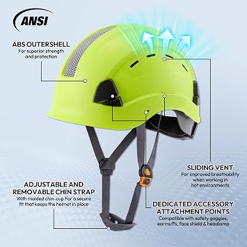 LOHASPRO Hard Hats Construction Worker OSHA Hardhat ANSI Z89.1 Approved for Men Women Adult Vented Safety Helmet Arborist Rescue Climbing Tree Work Casco De Construccion