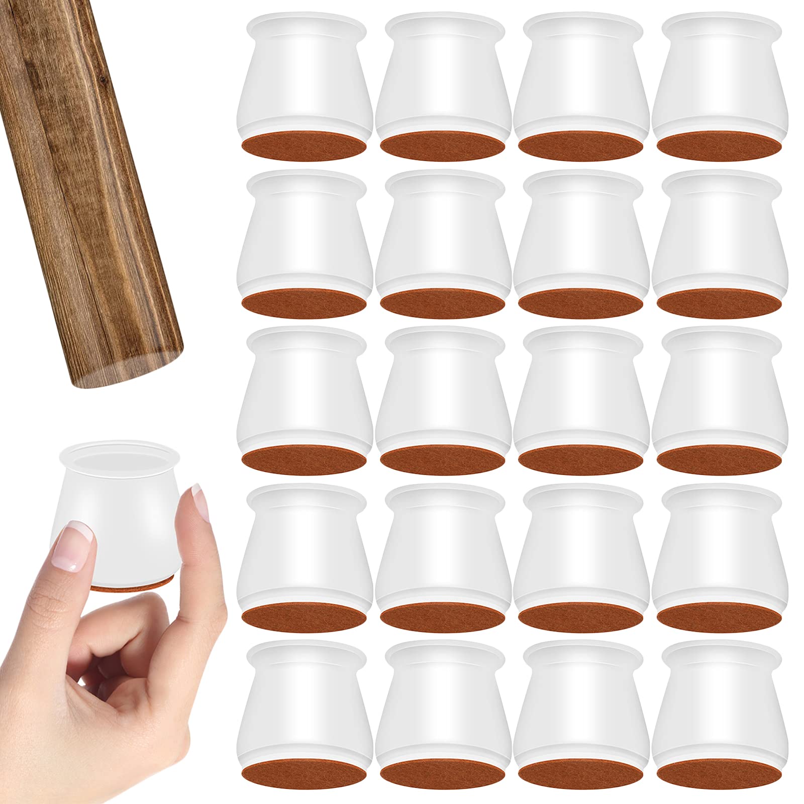 20 PCS Silicone Chair Leg Covers, Felt Bottom Sofa Leg Caps to Prevent Scratches, Stool Legs Protectors Pads, Reduce Noise Accessories for Smooth Moving Furniture (White, Medium: 1.3" - 1.5")
