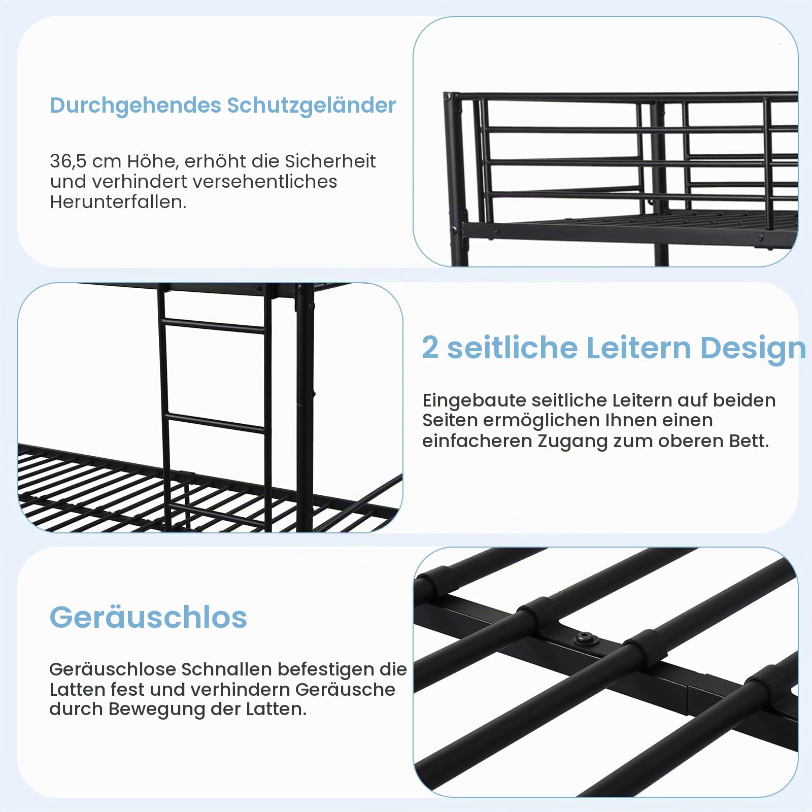 Metall Bett Etagenbett Stockbett 90x200 cm,Hochbett Metallbett Jugendbett Doppelstockbett mit Lattenrost Schlafzimmer - Schwarz | Etagenbett mit Lattenrost, platzsparend, stabil, schwarz, geeignet für Schlafzimmer, Studentenwohnheim, Gästezimmer