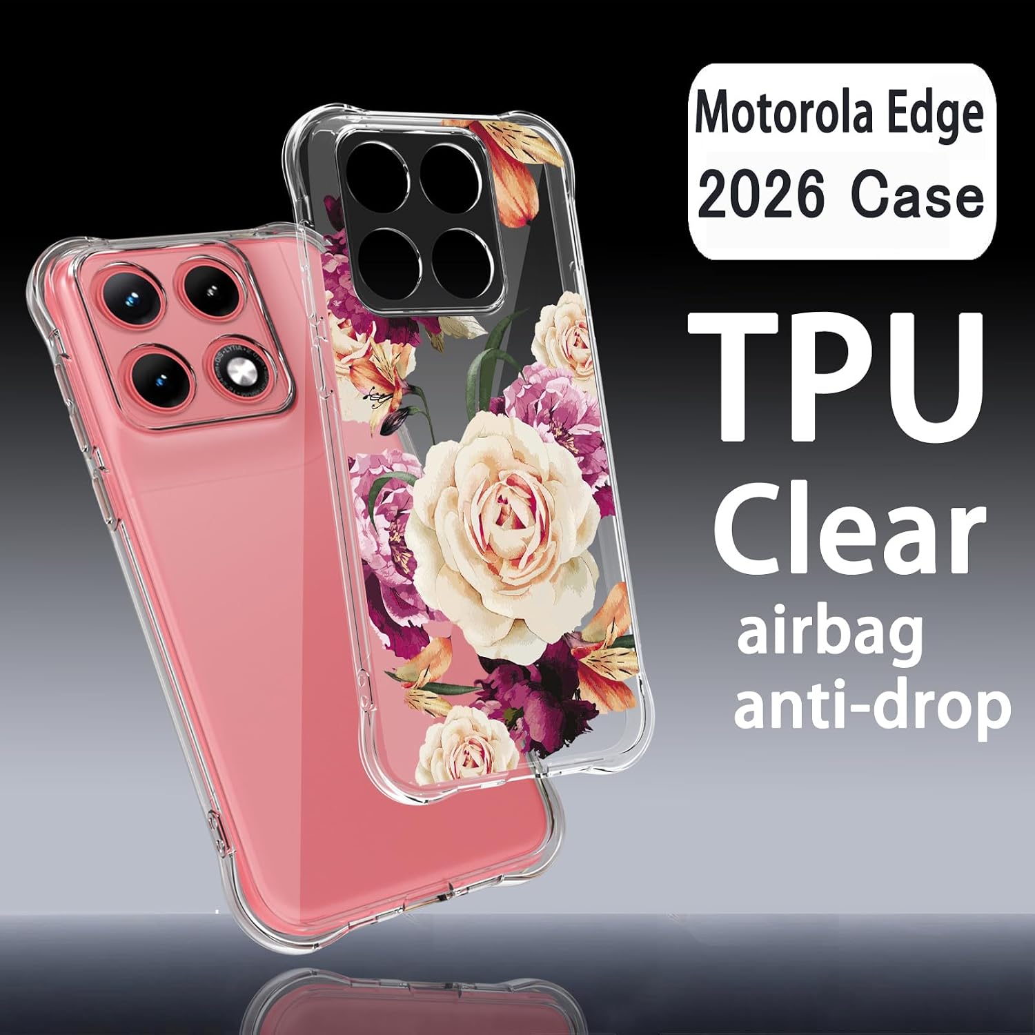 for Motorola Edge 2026 Case: Women Girls Flower Floral with Screen Protector Flexible TPU Rubber Phone Cover Case for Moto Edge 2026(Purple Flower)