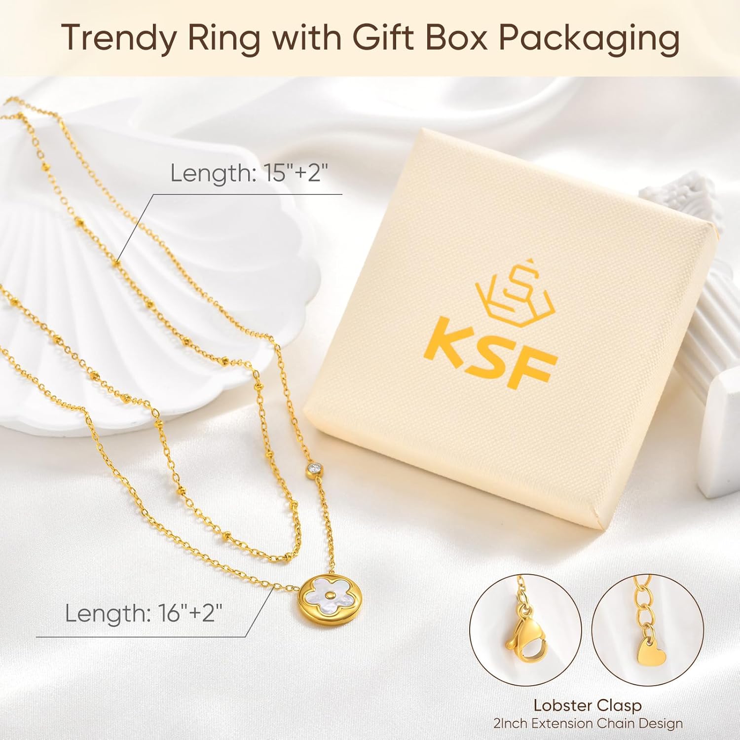 KSF Gold Floral Necklace for Women - 18K Gold Plated Flower Pendant Necklaces Stacked, Stainless Steel Non Tarnish Dainty Lucky Four Leaf Charm Necklace, Trendy Birthday Gifts for Mom Wife Girlfriend - Image 5