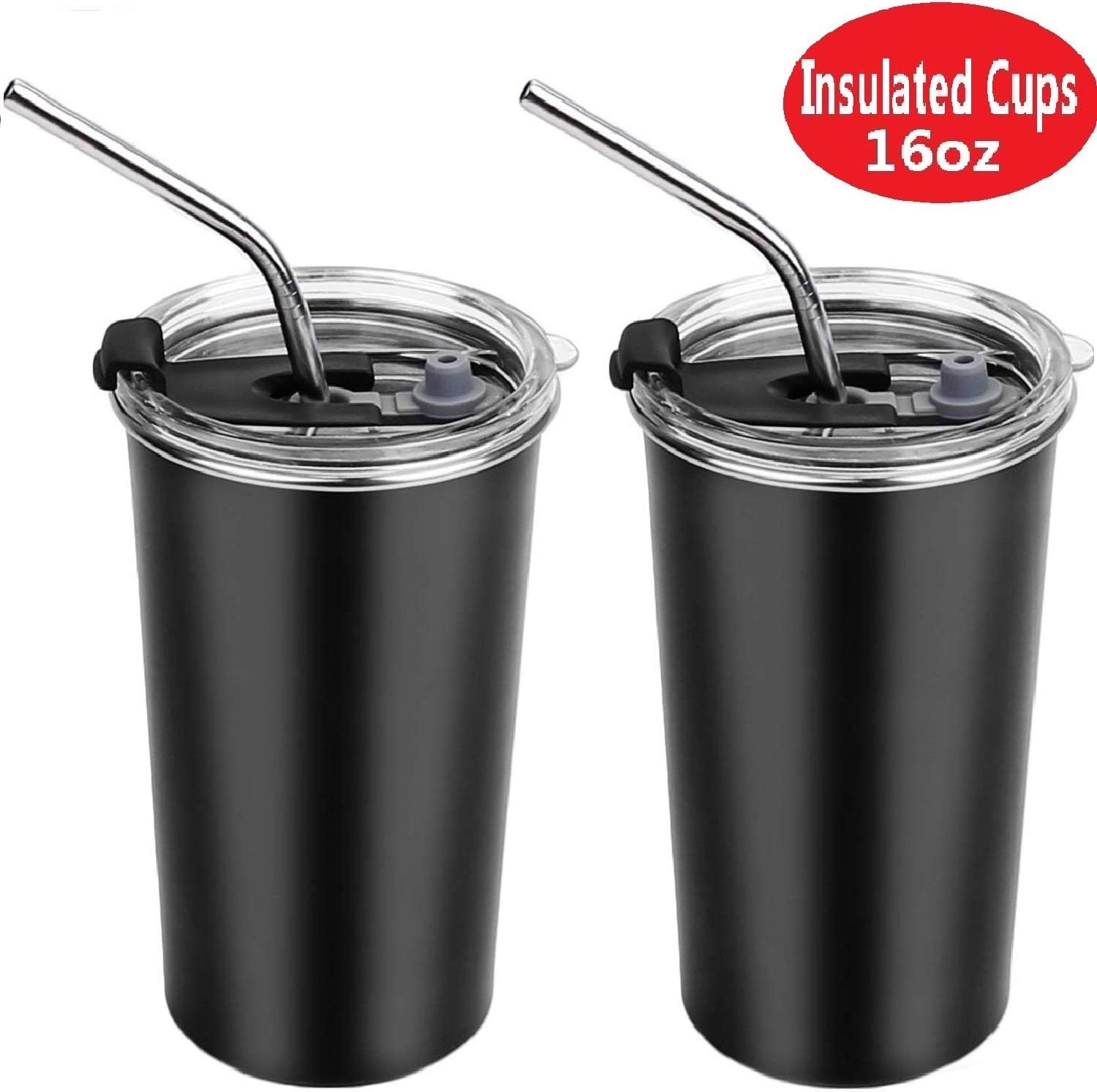 Stainless Steel Vacuum Insulated Tumbler with Lid and Straw,Vermida 16oz Double Wall Straw Tumbler with Lids,Metal Travel Mug with Straw,Spill Proof Insulated Straw Cup with Lids for School,Camping