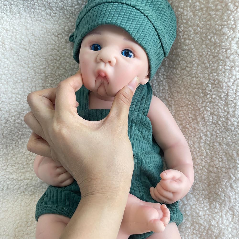 Lifelike 18 Inch Silicone Reborn Baby Dolls Blue Eyes Boy Soft Weighted Body 3D Painted Handmade Newborn Baby Doll Gift Caucasian