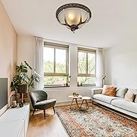 Vista 4 de Lámpara de techo semiempotrada de cristal con 3 luces de bronce rústico estilo cuenco