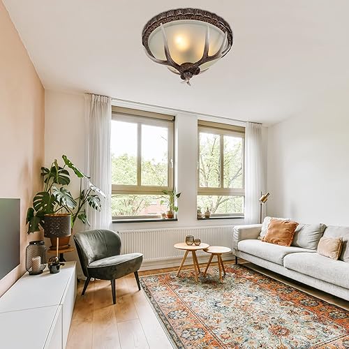 Miniatura 4 de Lámpara de techo semiempotrada de cristal con 3 luces de bronce rústico estilo cuenco