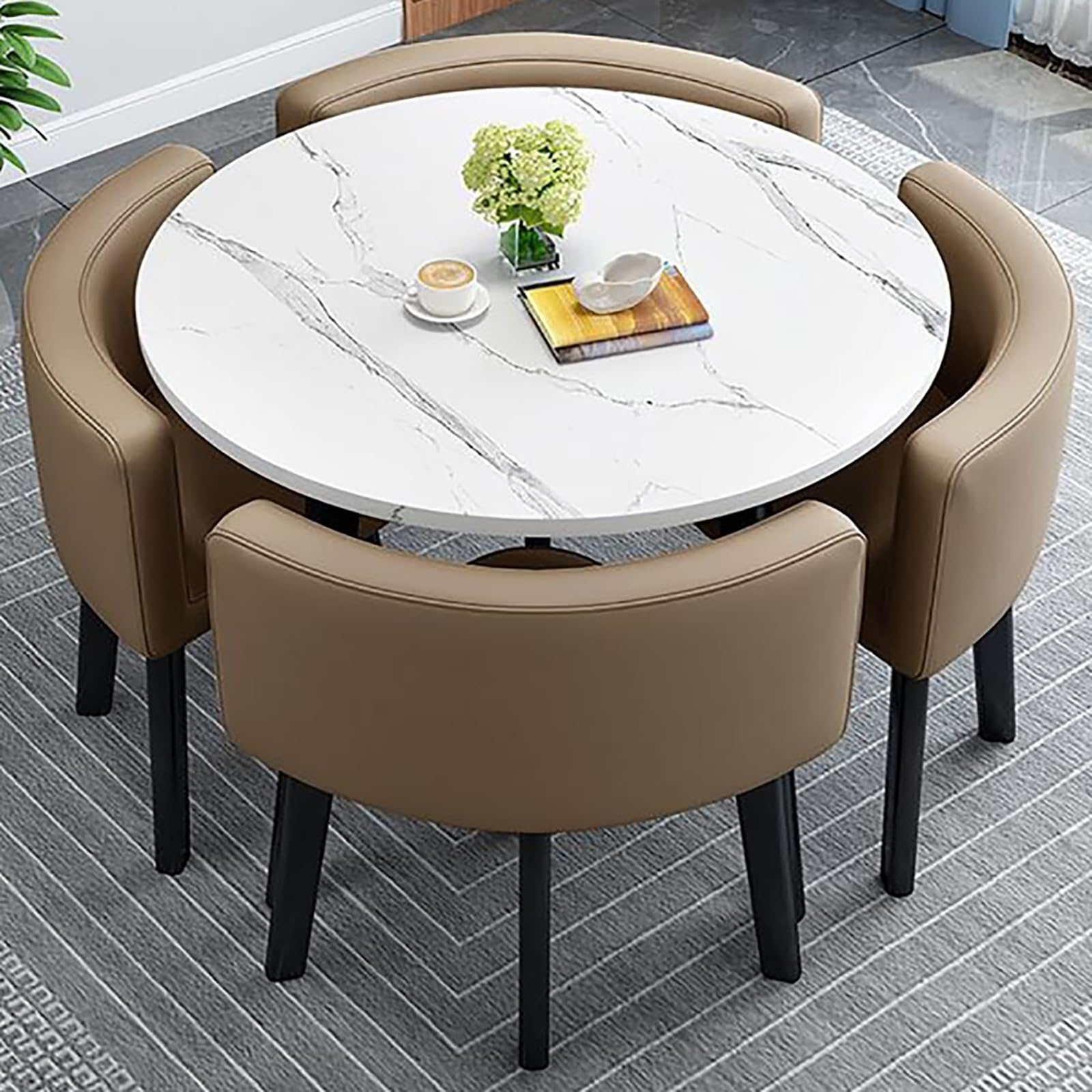 Table Salle à Manger Ronde Art Déco – Verre Et Fer Forgé – 5 Chaises + 1 Fauteuil
