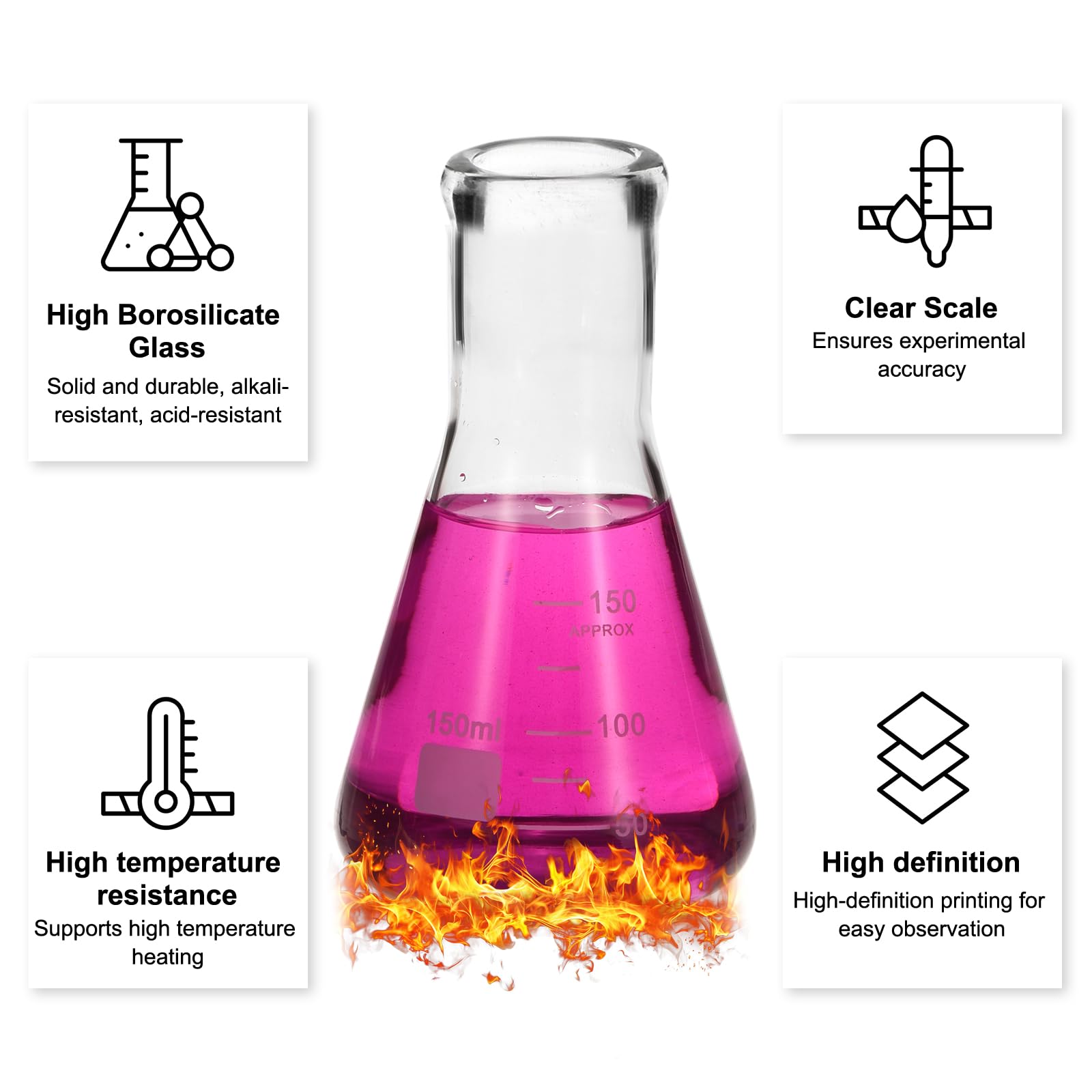 PATIKIL 8Stk Erlenmeyer-Kolben 150ml 5oz Schmalhals Messkolben | Borosilikatglas, Mit Aufgedruckter Skala, Für Laborversuche Chemie Wissenschaftliches Studium