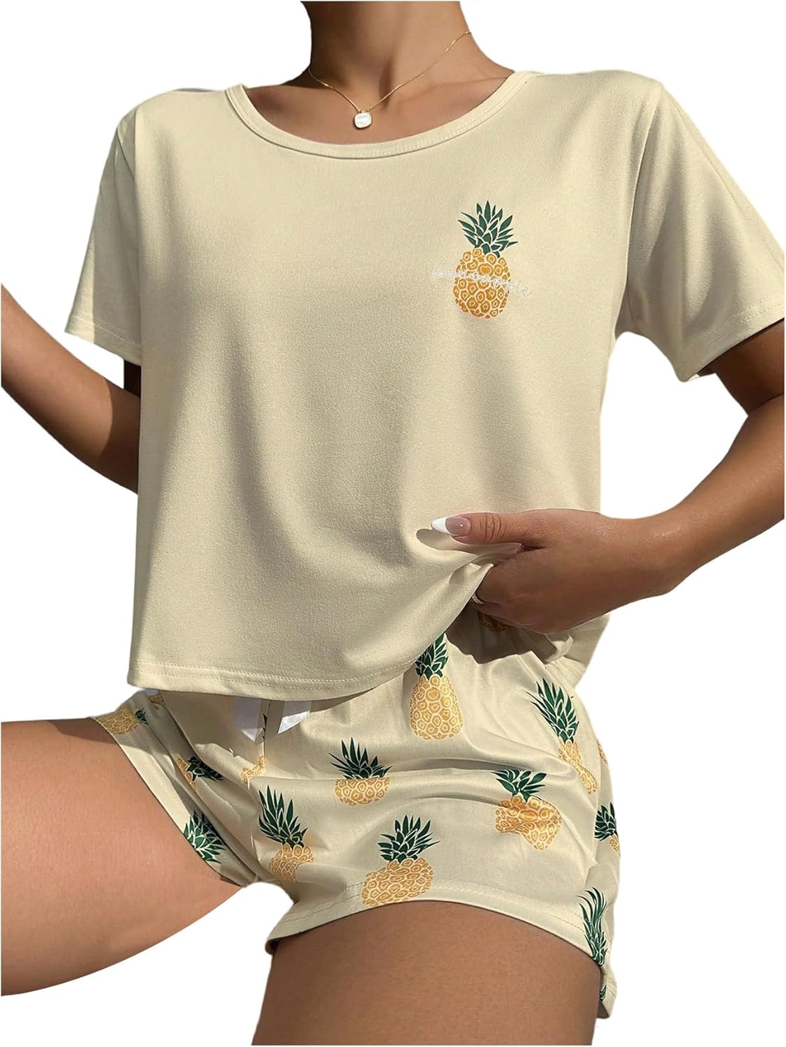 SweatyRocks Women's Graphic 2 Piece Pajama Set Summer Cute Sleepwear Print Tee and Shorts PJ Set - Image 5