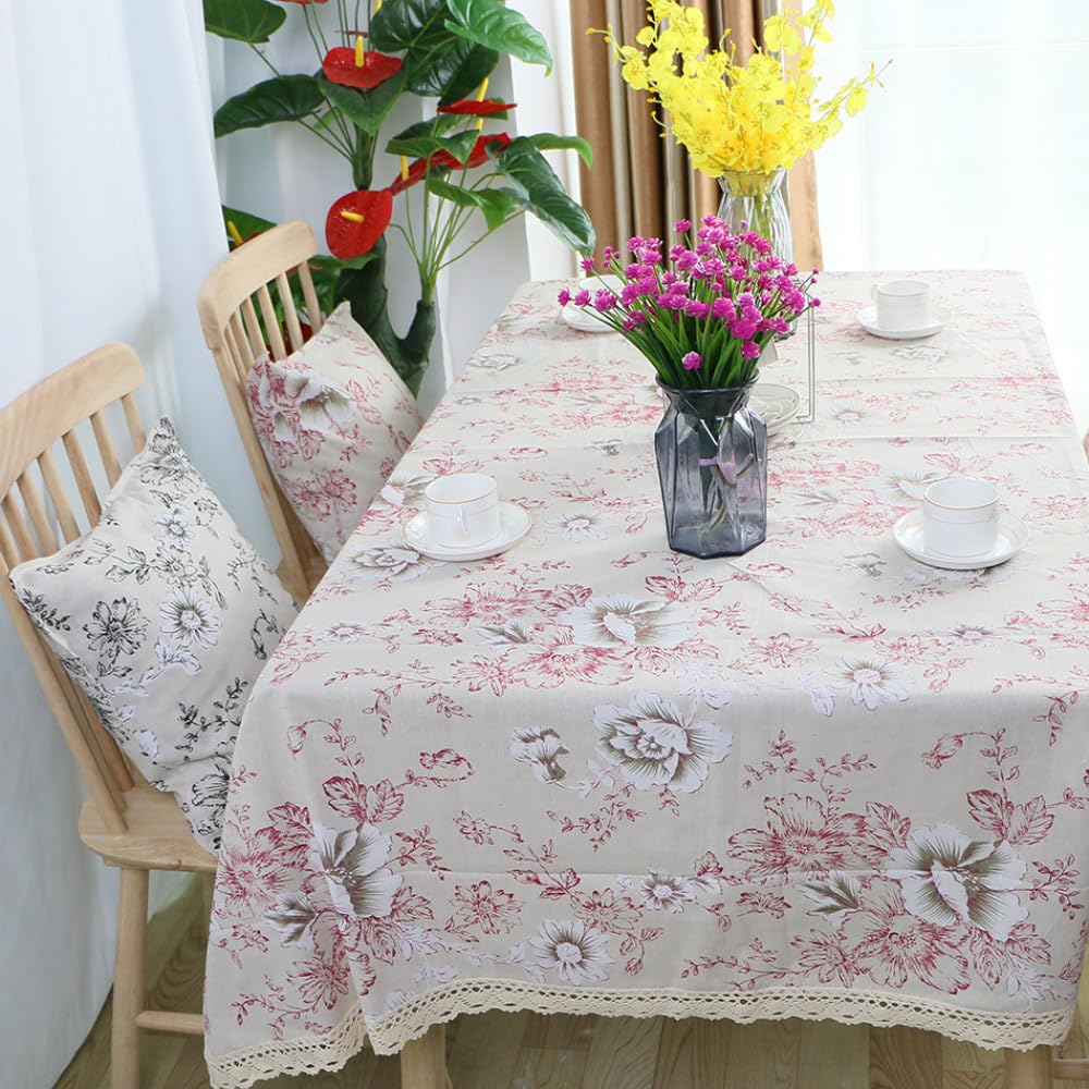 Nappe à fleurs rectangulaire pour table à manger et couverture de table en dentelle maison