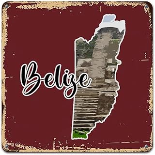 Belize Metal Signs 10x10in Belize Landscapes Cityscape Retro Wall Decoration Plaques Metal Signs for Outside City Souvenir for Living Room Kicthen Porch Yard Basement