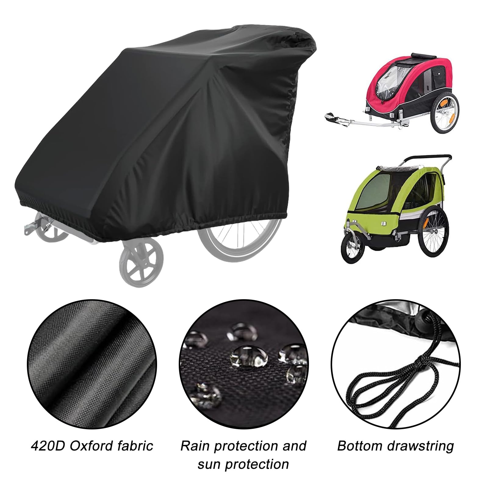 Sporgo Telo di copertura pieghevole per rimorchi di biciclette: impermeabile, protezione UV, copertura per rimorchio per bicicletta, 420D Oxford, accessorio per rimorchi per cani (140 cm x 99 cm x 84