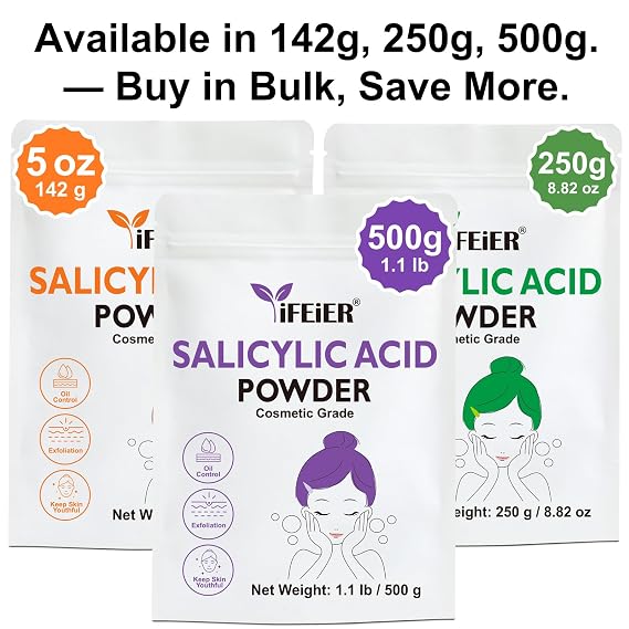 iFEiER 100% Pure Salicylic Acid Powder | Cosmetic Grade Salicylic Acid 5oz (142g) | acido salicilico for DIY BHA Exfoliant for Skincare, Body, Hair & Industrial Use
