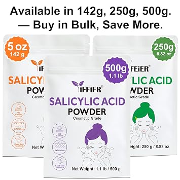 iFEiER 100% Pure Salicylic Acid Powder | Cosmetic Grade Salicylic Acid 5oz (142g) | acido salicilico for DIY BHA Exfoliant for Skincare, Body, Hair & Industrial Use