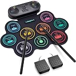 Anpro Electronic Drum Set, 9 Drum Pad with Headphone Jack, Roll-up Electronic Drum Kit with Built-in Speaker Drum Pedals Drum Sticks 10 Hours Playtime, Great Christmas Birthday Gifts for Kids