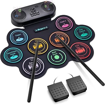 Anpro Electronic Drum Kit - 9 Pads with Dual Stereo Speakers