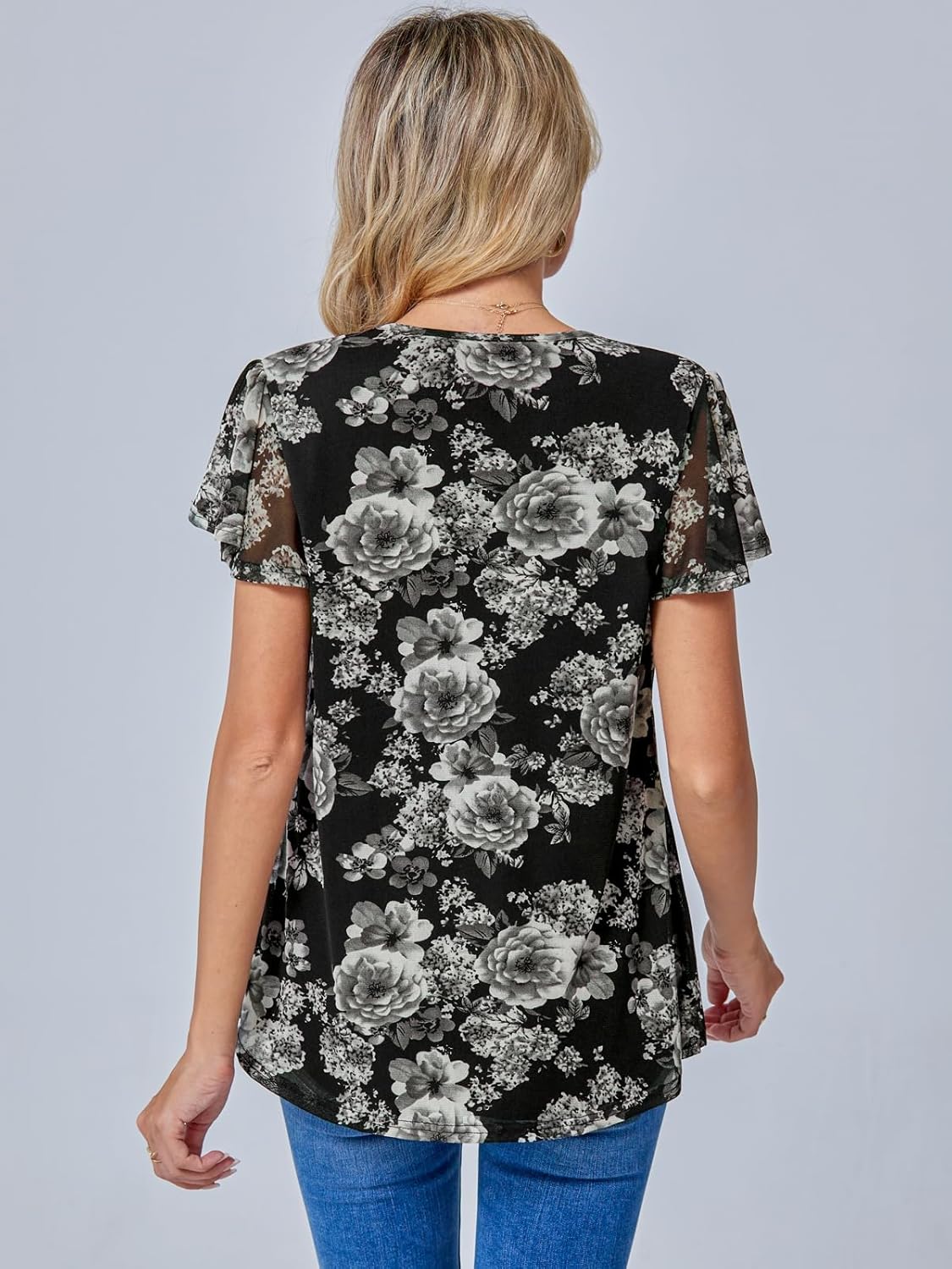 BAISHENGGT Womens Blouses Dressy Casual Shirts Flutter Short Sleeve Pleated Front Mesh Summer Tunic Tops - Image 5