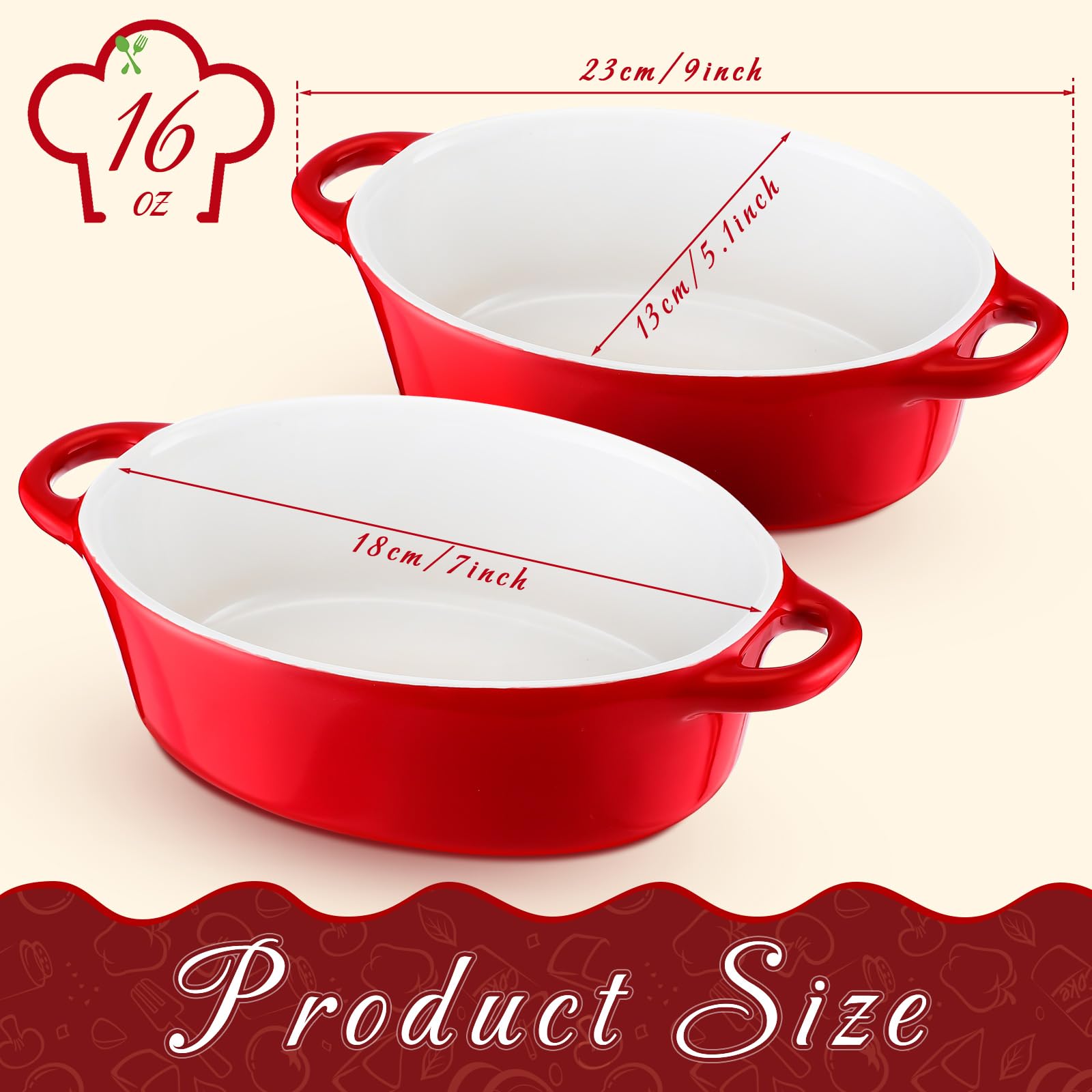 8 Pcs 9'' x 5.1'' x 2.2'' 16 oz Baking Dishes for Oven
