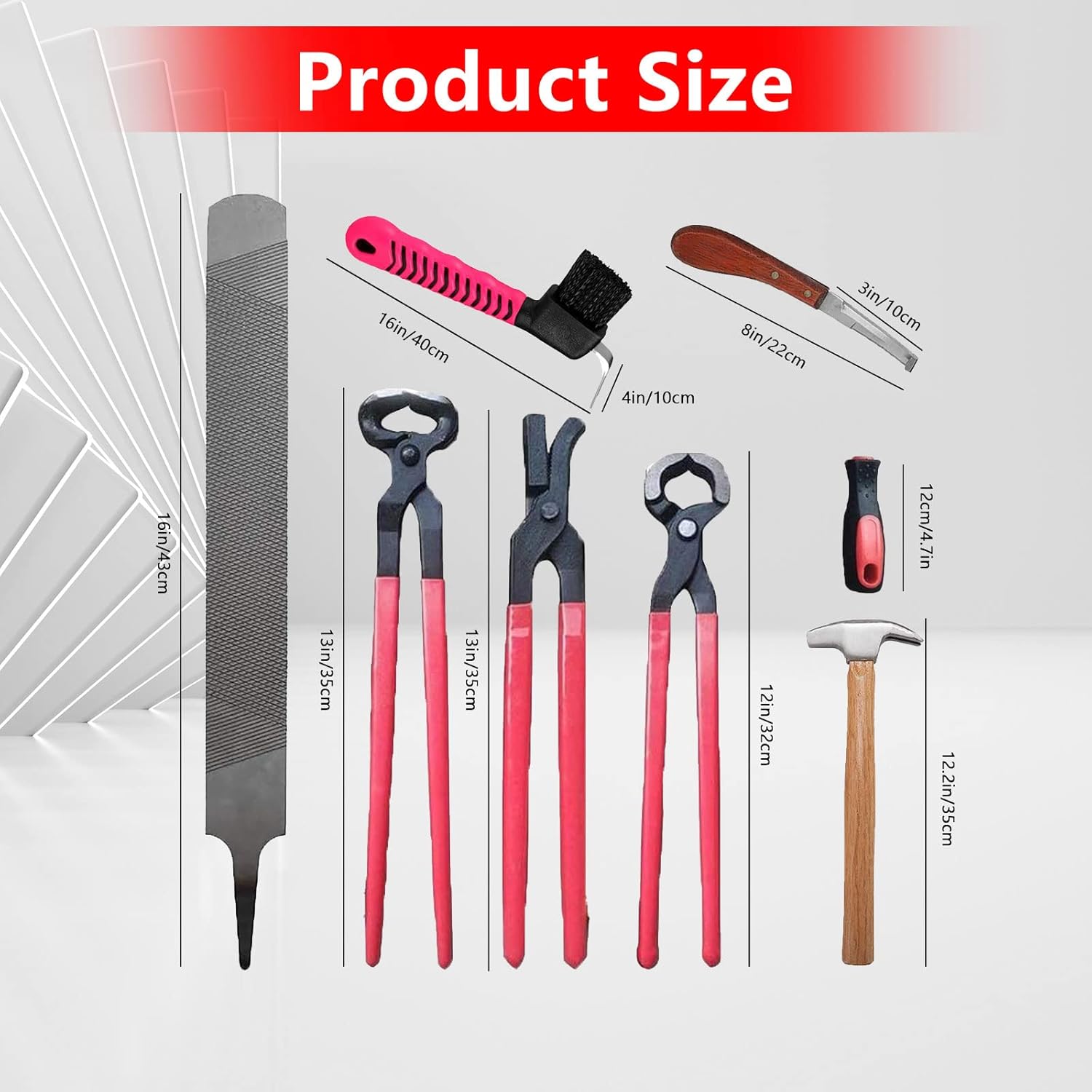CDIYTOOL 8PCS Horse Farrier Hoof Trim Tool Kit, Include Horseshoe File, Horseshoe File Handle, Horse Hoof Trimmer, Horse Shoe Cutting Pliers, Horseshoe Brush(Random Color) Etc : Pet Supplies