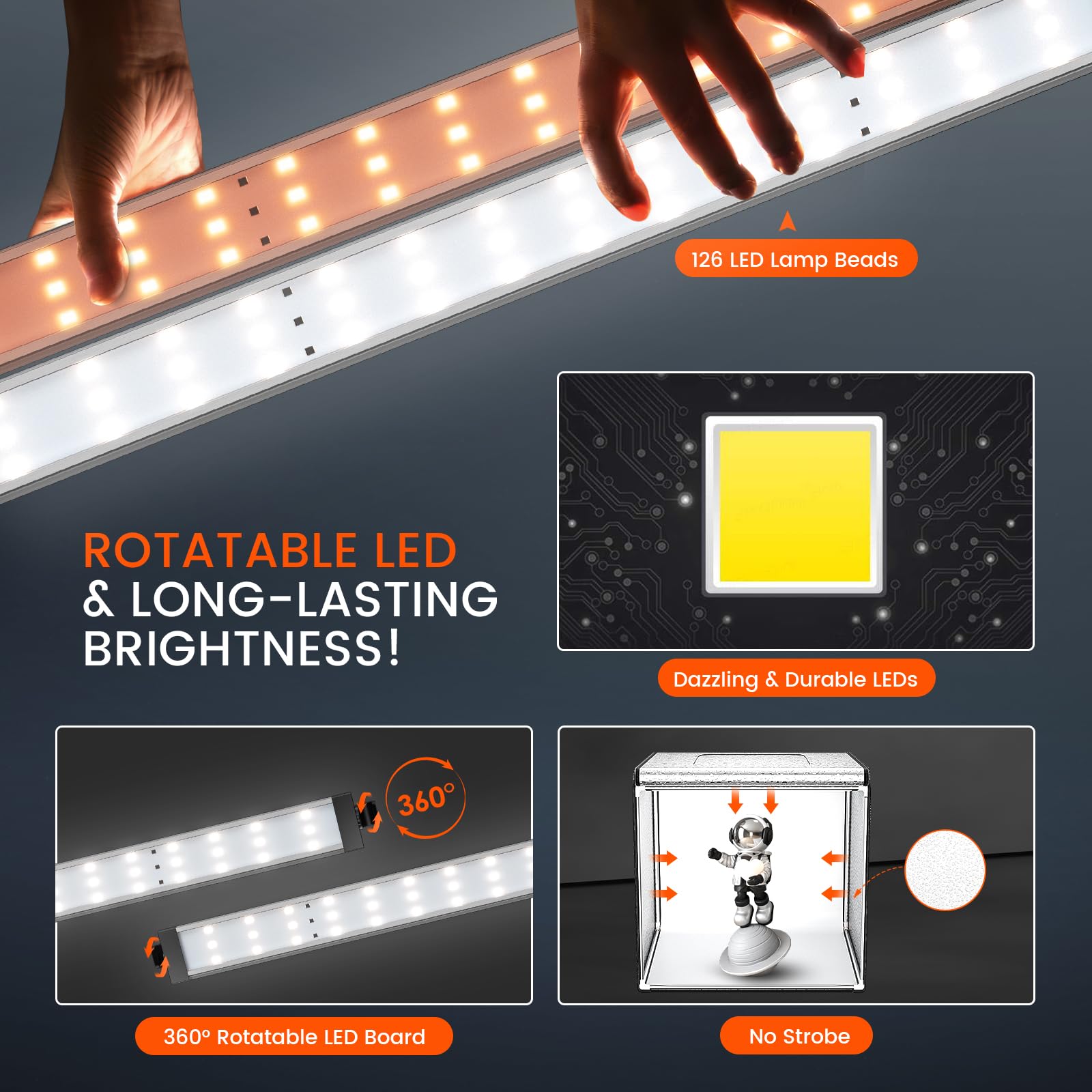 Scatola Fotografico, Couleeur 60CM 5600K Portatile Scatola di Luce da Studio, 126 LEDs Luminosità Regolabile e Temperatura Colore Scatola Luminosa da Studio per Dimostrazioni di Prodotti e Fotografie