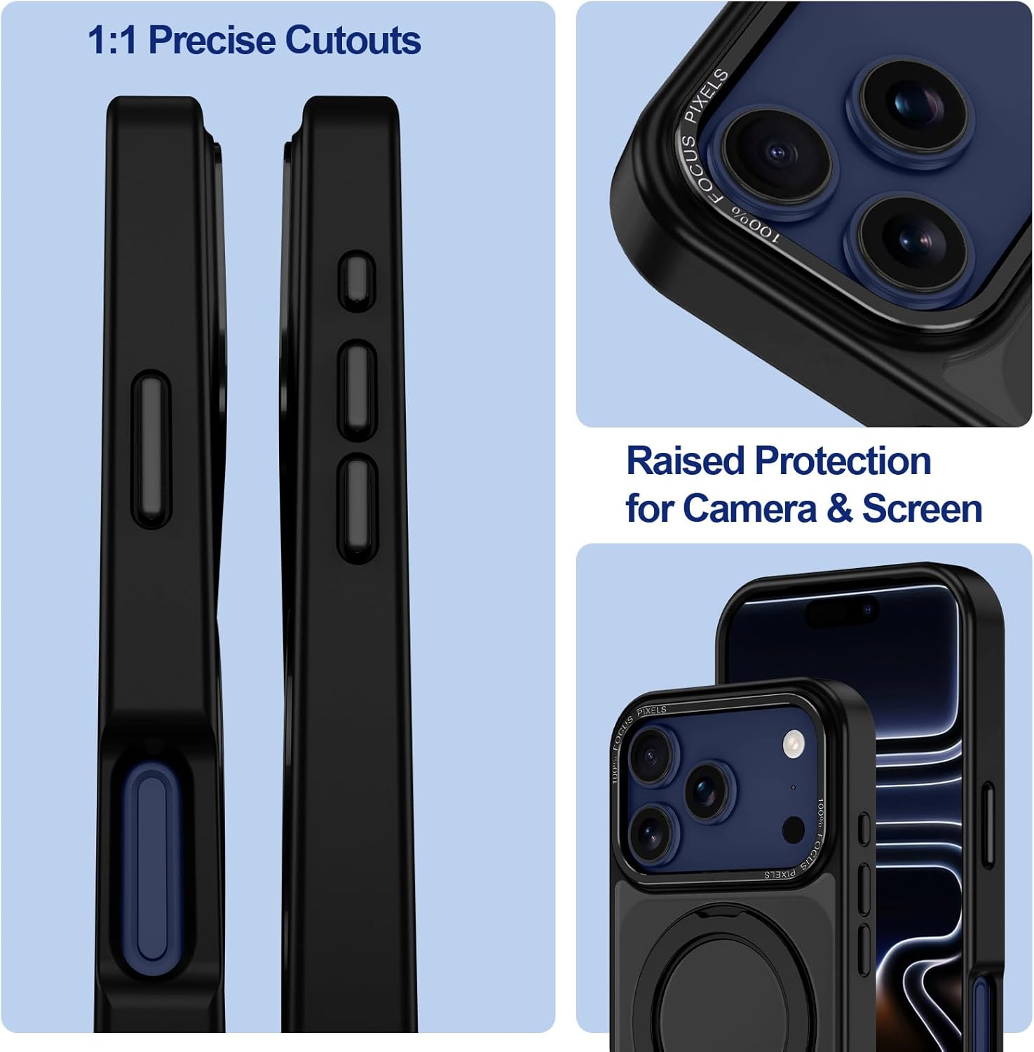 Strong Magnetic for iPhone 17 Pro Case with Stand,Fit for MagSafe,360°Rotatable Ring Designed,Translucent Matte Texture Protective Military Grade Shockproof,Black